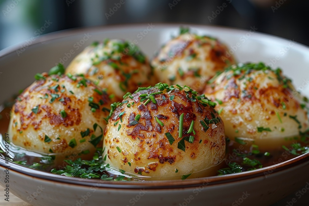 Knödel - Potato or bread dumplings served with gravy. Knödel - Potato or bread dumplings served with gravy.