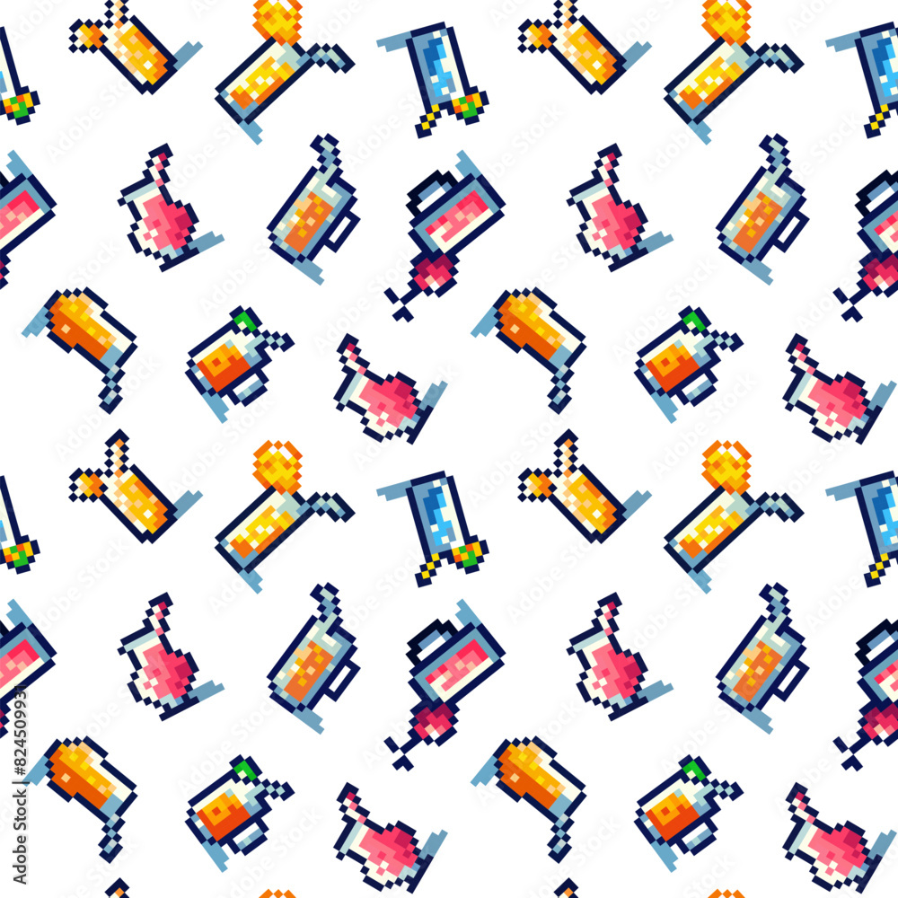 Fototapeta premium Simple pixelated summer drinks pattern, vector illustration
