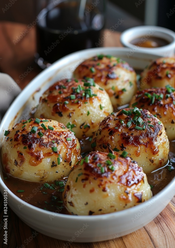 Knödel - Potato or bread dumplings served with gravy. Knödel - Potato or bread dumplings served with gravy.