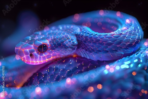Opalescent Cyborg Snake Warrior with Bioluminescent Bionic Limbs on Ethereal Mystic Plane photo