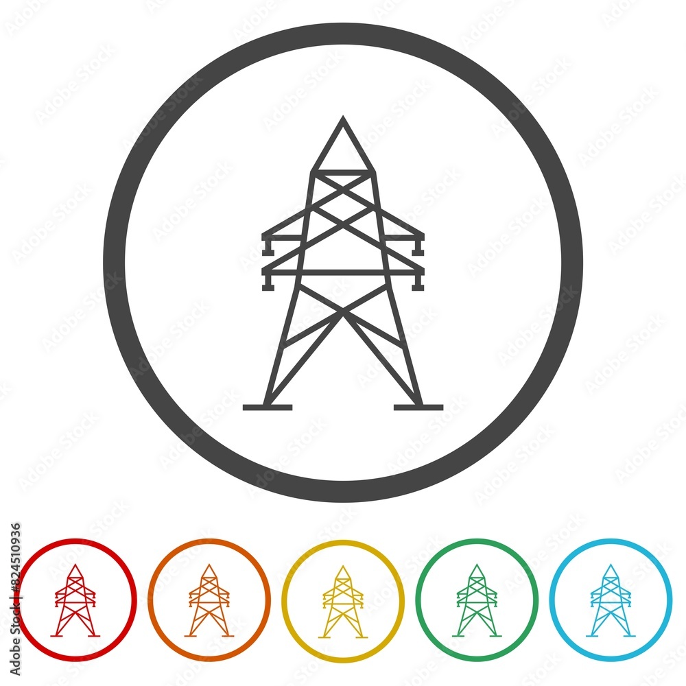 Electric tower icon. Set icons in color circle buttons Electric tower icon. Set icons in color circle buttons