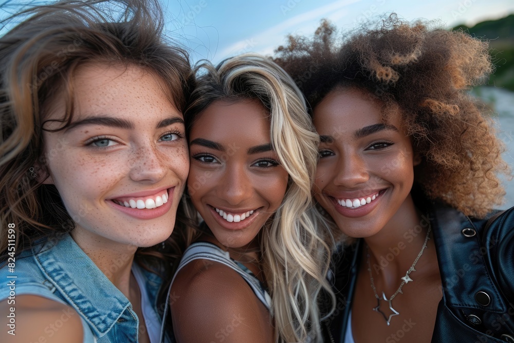Three young women taking selfies Three young women taking selfies