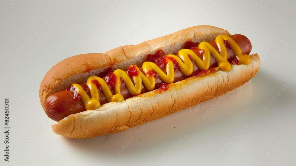 Delicious hot dog with mustard and ketchup Delicious hot dog with mustard and ketchup