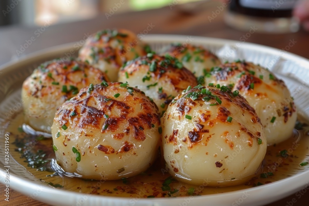 Knödel - Potato or bread dumplings served with gravy. 