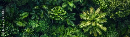 Lush green foliage in a tropical forest captures the beauty and diversity of nature's greenery and serves as an ideal backdrop or wallpaper. photo