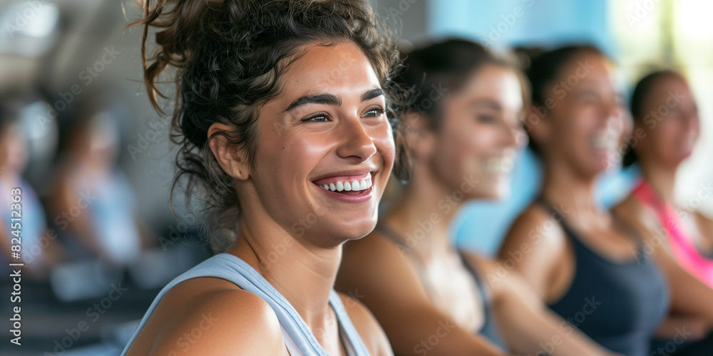 Happy Women Exercising in a Group Class. A joyful and dynamic image of women participating in a group exercise class Happy Women Exercising in a Group Class. A joyful and dynamic image of women participating in a group exercise class