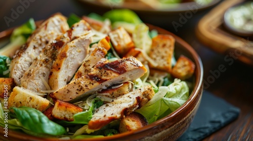Delicious grilled chicken salad with fresh vegetables