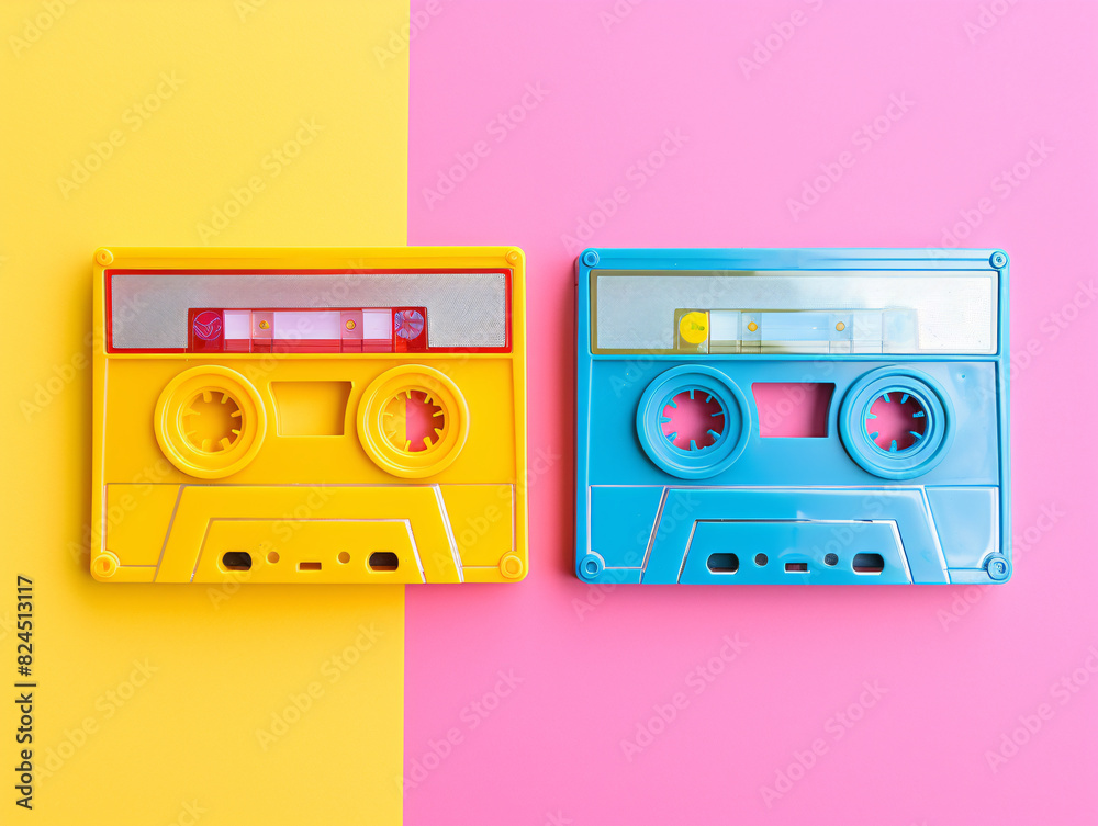 Fototapeta premium a blue and yellow cassette tapes