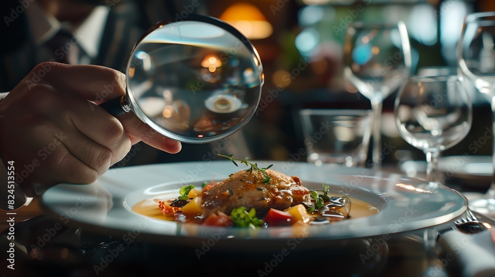 Detailed Examination of a Gourmet Dish at a Fancy Restaurant