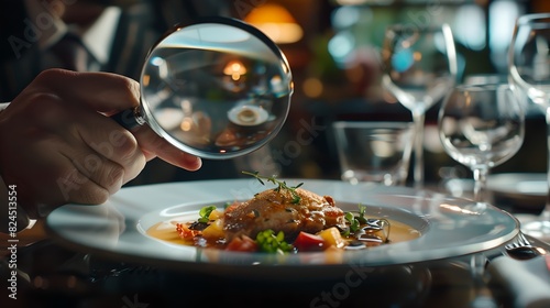 Obraz na płótnie Detailed Examination of a Gourmet Dish at a Fancy Restaurant w salonie
