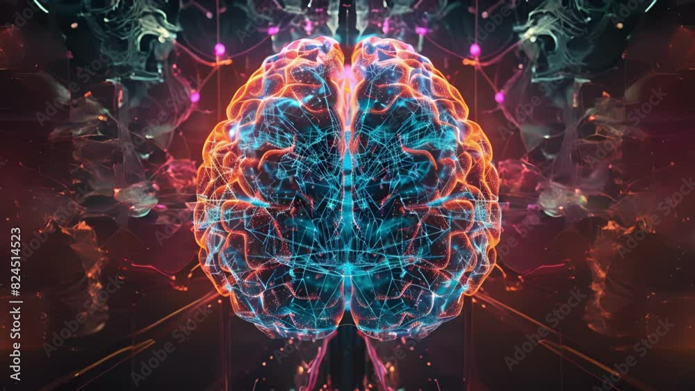 A geometricallyinspired image of a brain with intricate shapes and lines symbolizing the complex network of connections between active regions during problem solving..