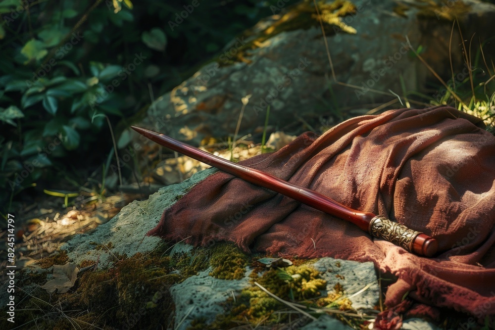 Obraz premium Mystical forest dagger on moss-covered rock