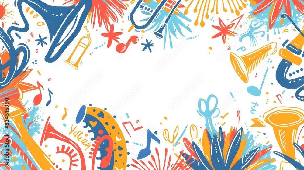 Playful Carnival Party Background with Minimalist Doodle Border Design and Blank Central Space for Copy