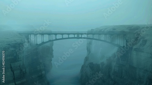 Misty Gorge Bridge Symbolizing Overcoming Obstacles and Connection Between Cliffs.