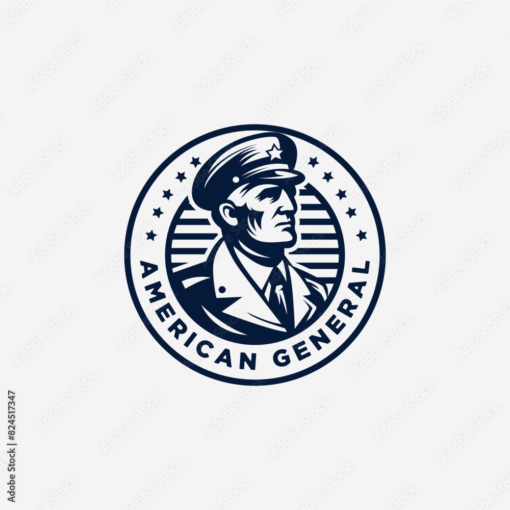 Vector Illustration Of Army General With Five Star .American Commander Military Black White Portrait Silhouette Logo Design Vector Illustration Of Army General With Five Star .American Commander Military Black White Portrait Silhouette Logo Design
