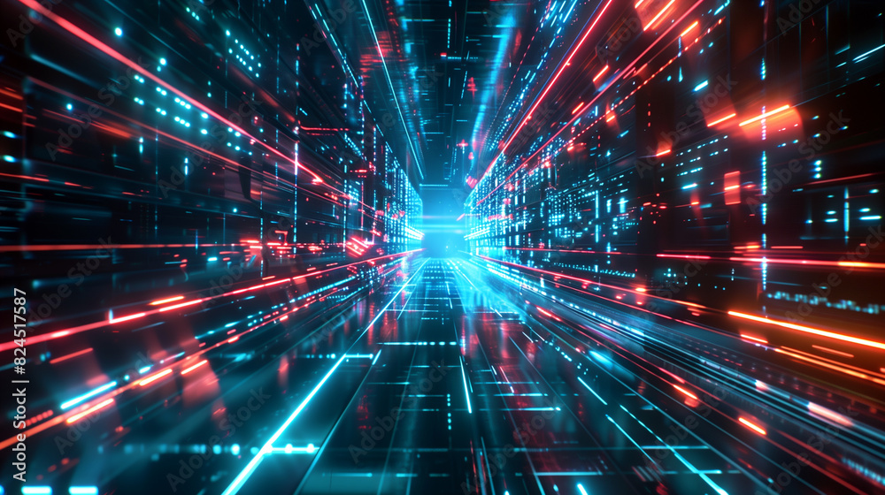 Glowing blue and red tunnel. It is a digital image that appears to be computer-generated. Glowing blue and red tunnel. It is a digital image that appears to be computer-generated.