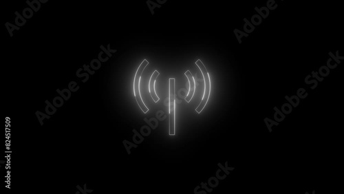 Neon wifi hotspot icon white glowing black background animation