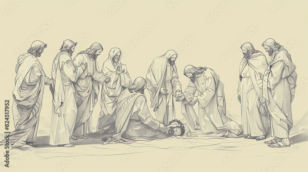 Obraz premium Jesus' Miracles of Raising the Dead, Biblical Illustration of Power and Compassion, Ideal for Religious article