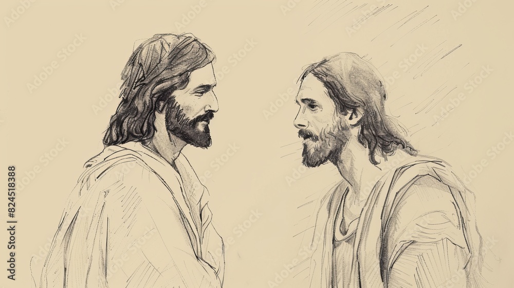 Fototapeta premium Jesus' Teaching on the Importance of Faith Like a Mustard Seed, Biblical Illustration of Trust and Miracles, Ideal for Inspirational and Devotional Use