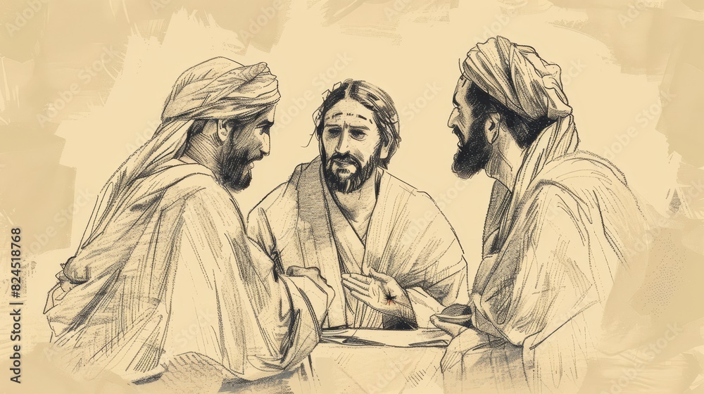 Jesus' Teaching on the Bread of Life, Biblical Illustration of Spiritual Nourishment and Faith, Ideal for Religious article Jesus' Teaching on the Bread of Life, Biblical Illustration of Spiritual Nourishment and Faith, Ideal for Religious article
