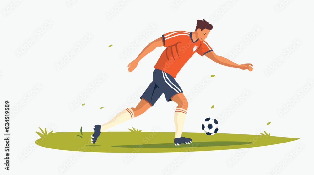 Soccer player. Man athlete playing football hitting background