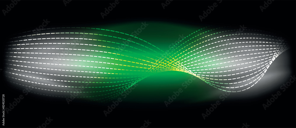 The image displays a vivid green and white wave set against a dark black background, conveying a striking visual contrast and eyecatching appeal