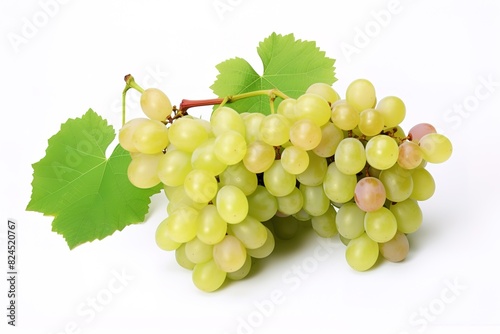 Green grape with leaves isolated on white, Shine Muscat Grape isolated on white background With clipping path.
