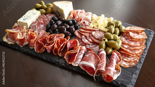 Elegant Charcuterie Platter with Variety of Meats, Cheeses, and Olives