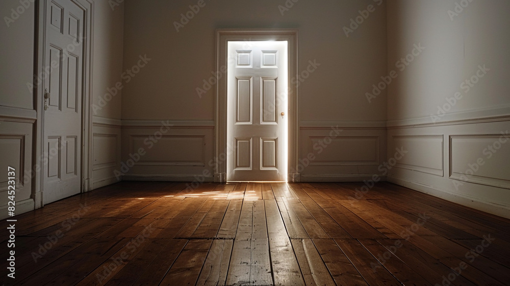 The scene captures an unfurnished room featuring