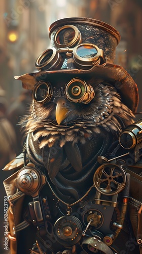 Wise owl, great hunter of nature in retro fashion photo