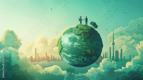 Earth protection day people protect the planet from pollution illustration