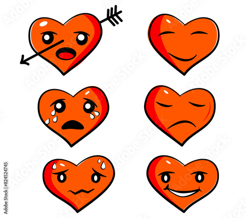 Heart-shaped emoticons. Emotions of love, flat design.