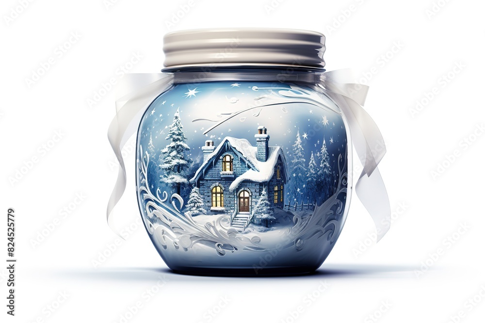 Christmas snow globe with a Christmas tree and toys.Merry Christmas, New Year mood. Traditional souvenir close up.