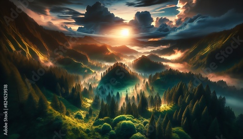 A scenic image of Forest at sunrise