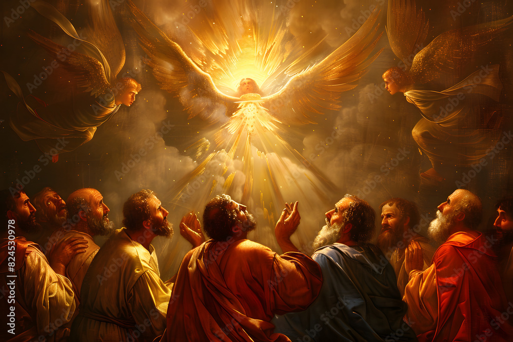 Pentecost The descent of the Holy Spirit on the Apostles vector Stock Pentecost The descent of the Holy Spirit on the Apostles vector Stock