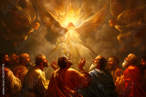 Pentecost. The descent of the Holy Spirit on the Apostles.vector photo