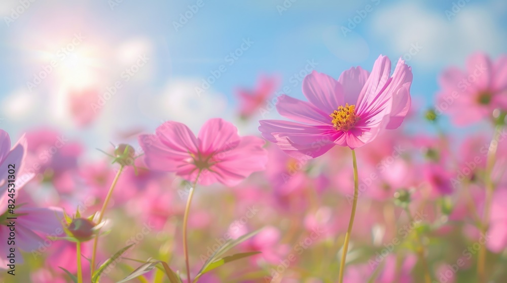 Flower Blossom. Pink Cosmos Flowers Blooming in a Lush Garden Setting Flower Blossom. Pink Cosmos Flowers Blooming in a Lush Garden Setting
