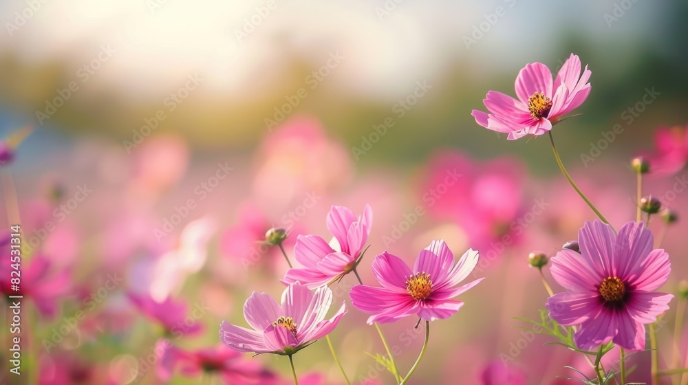 Flower Blossom. Pink Cosmos Flower in Garden with Sky Background Flower Blossom. Pink Cosmos Flower in Garden with Sky Background