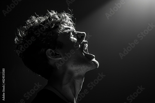 Illustration of young man shouting out loud on black background