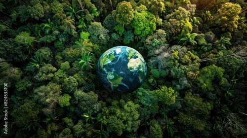 Earth protection day planet earth is colorful green in the middle of a dense forest © Art Wall
