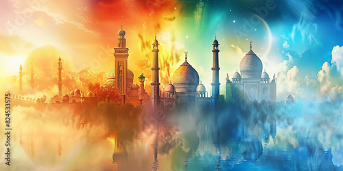 Colorful Ramadan Background With Mosque 