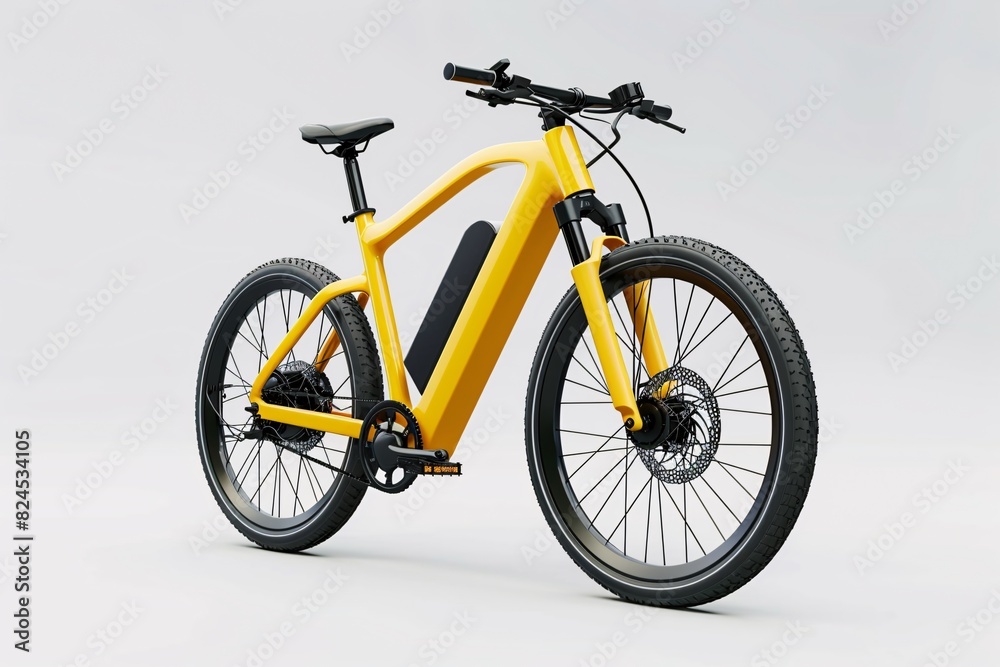 a yellow bike with black wheels