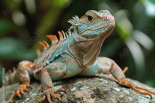 A lizard sitting on a rock in a jungle  high quality  high resolution