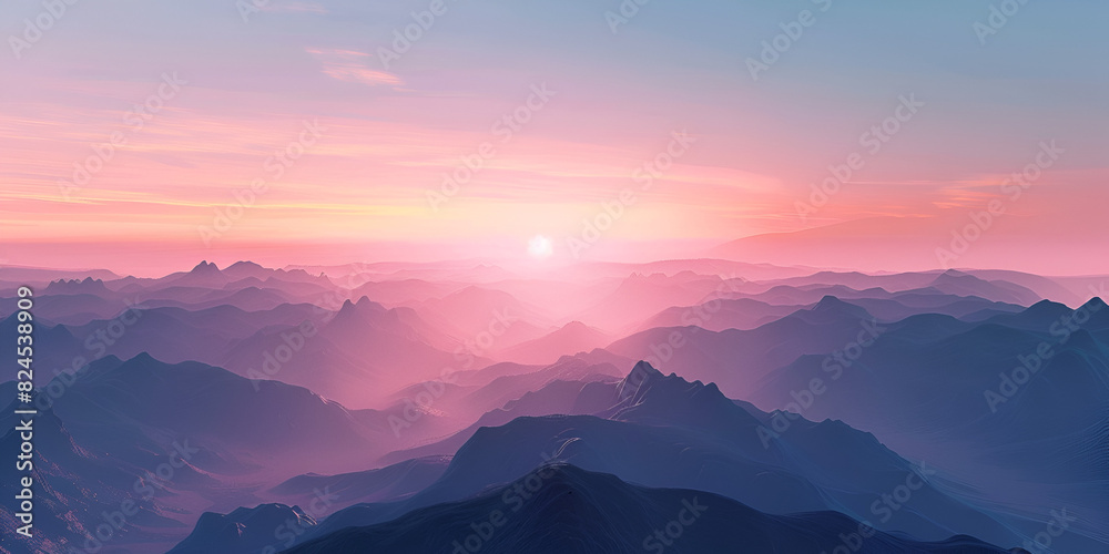 Mountain Sunrise of a natural scenic panorama featuring a breathtaking sunrise over majestic mountains