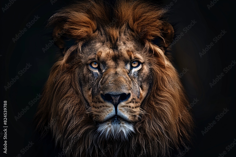 a lion with a dark background