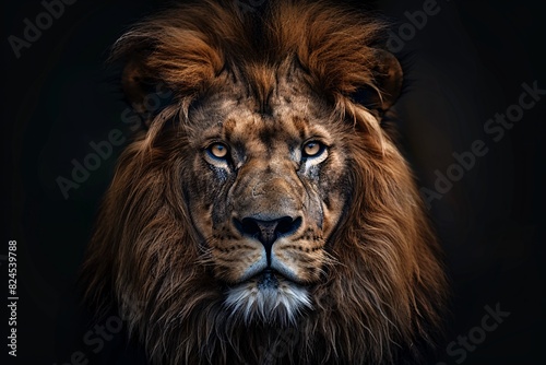 a lion with a dark background