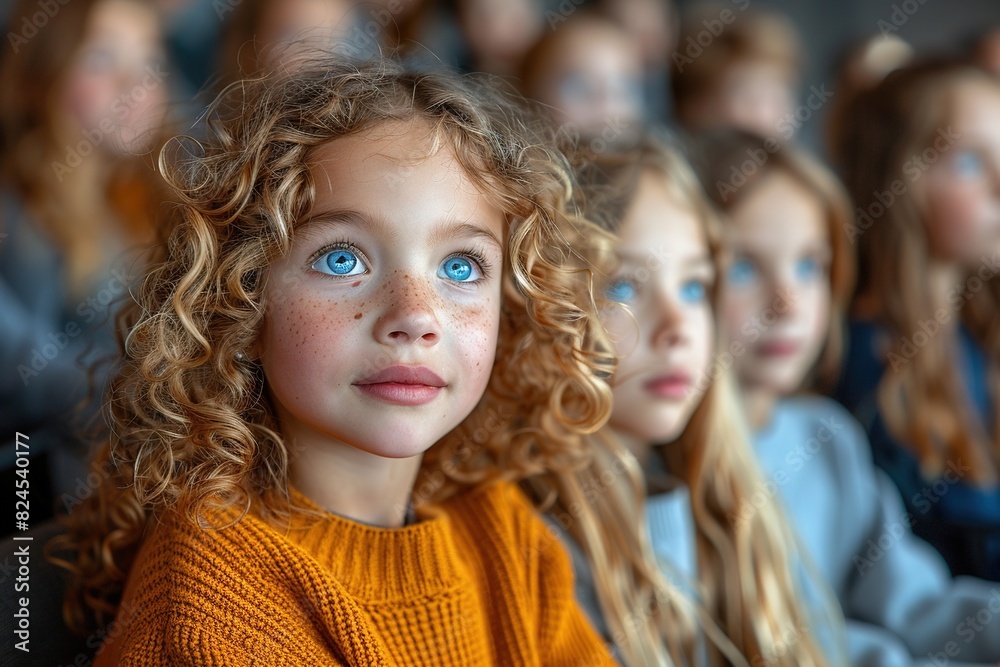 Children looking up at movies in the cinema Children looking up at movies in the cinema