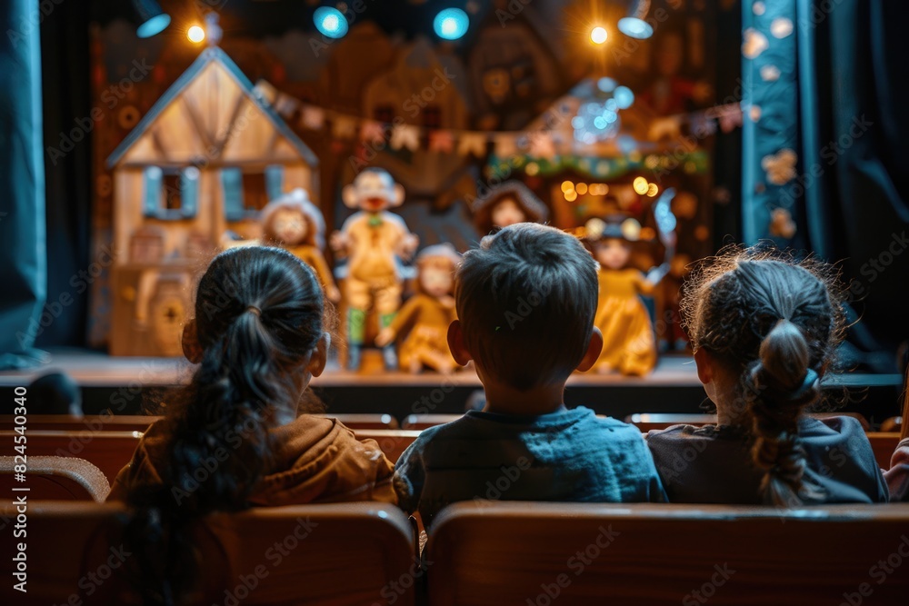 Children looking up at movies in the cinema Children looking up at movies in the cinema