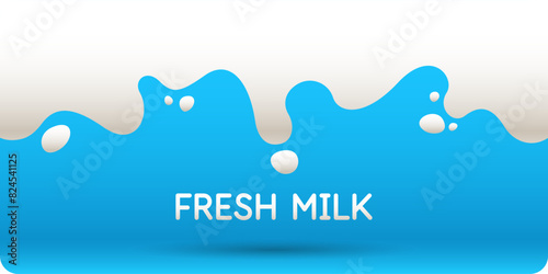 Modern poster fresh milk with splashes on a background. Vector illustration in flat minimalistic style
