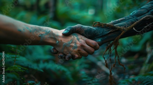 The Human Hand Shakes The Hand Of Nature Photo